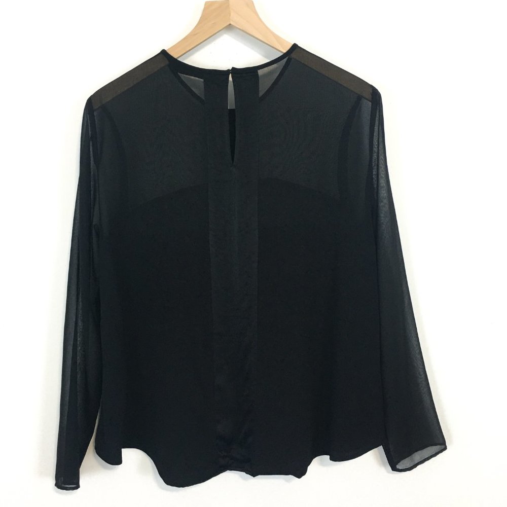 Zara Woman Black Center Stripe Semi Sheer Blouse (L) - Picture 4 of 15